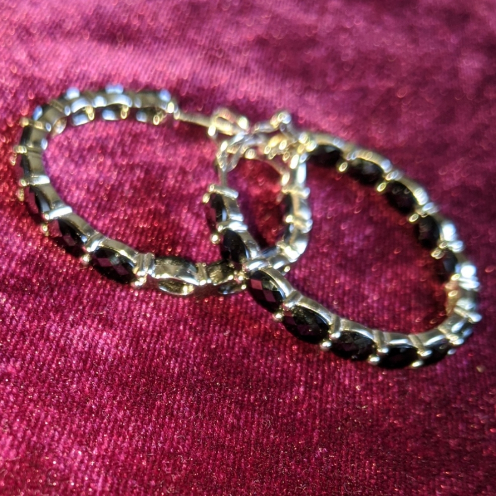 Sterling Silver Black CZ Hoop Earrings
